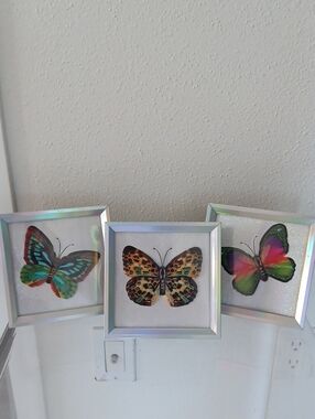 Set Of 3 Iridescent Butterfly Wall Art Trio - Multicolor